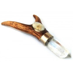 Deer Antler Quartz and Rainbow Moonstone Wand 01